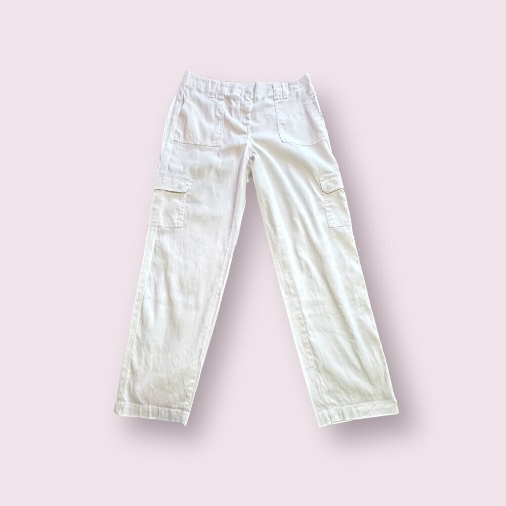 🔴5 for $40 SALE !
Chico’s White Cargo Linen Blend Cropped Pants sz 0